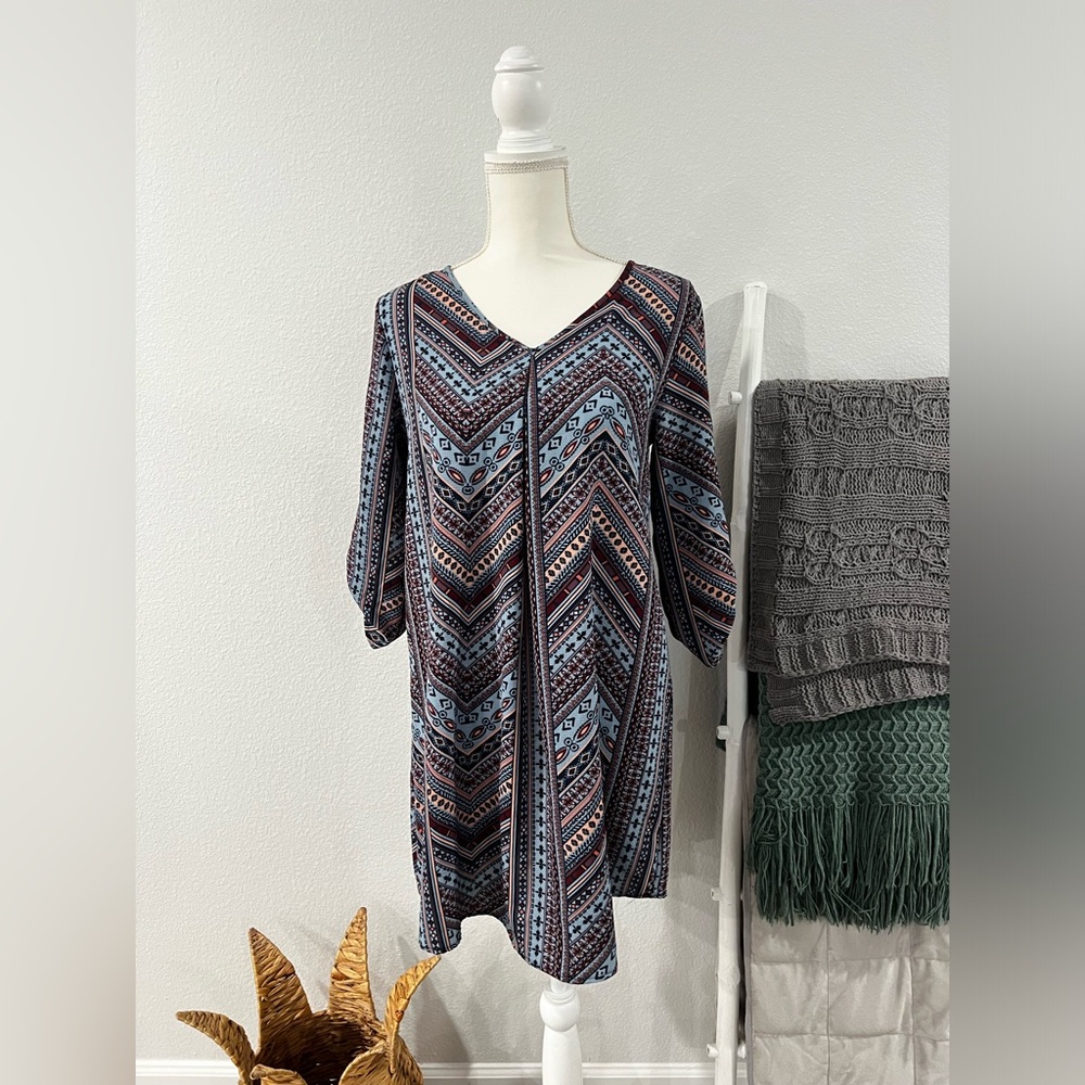 Pink Rose Boho/Tribal V-Neck Dress